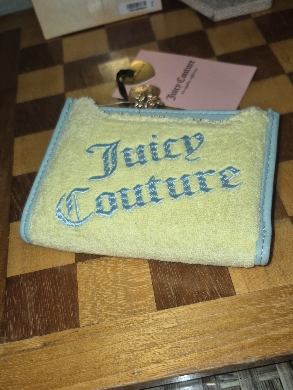 Juicy Couture Yellow Terry Cloth Wallet with Blue Trim